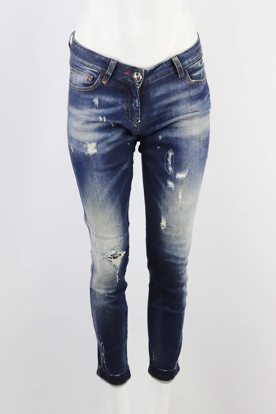 PHILIPP PLEIN DISTRESSED MID RISE BOYFRIEND JEANS W25 UK 6/8