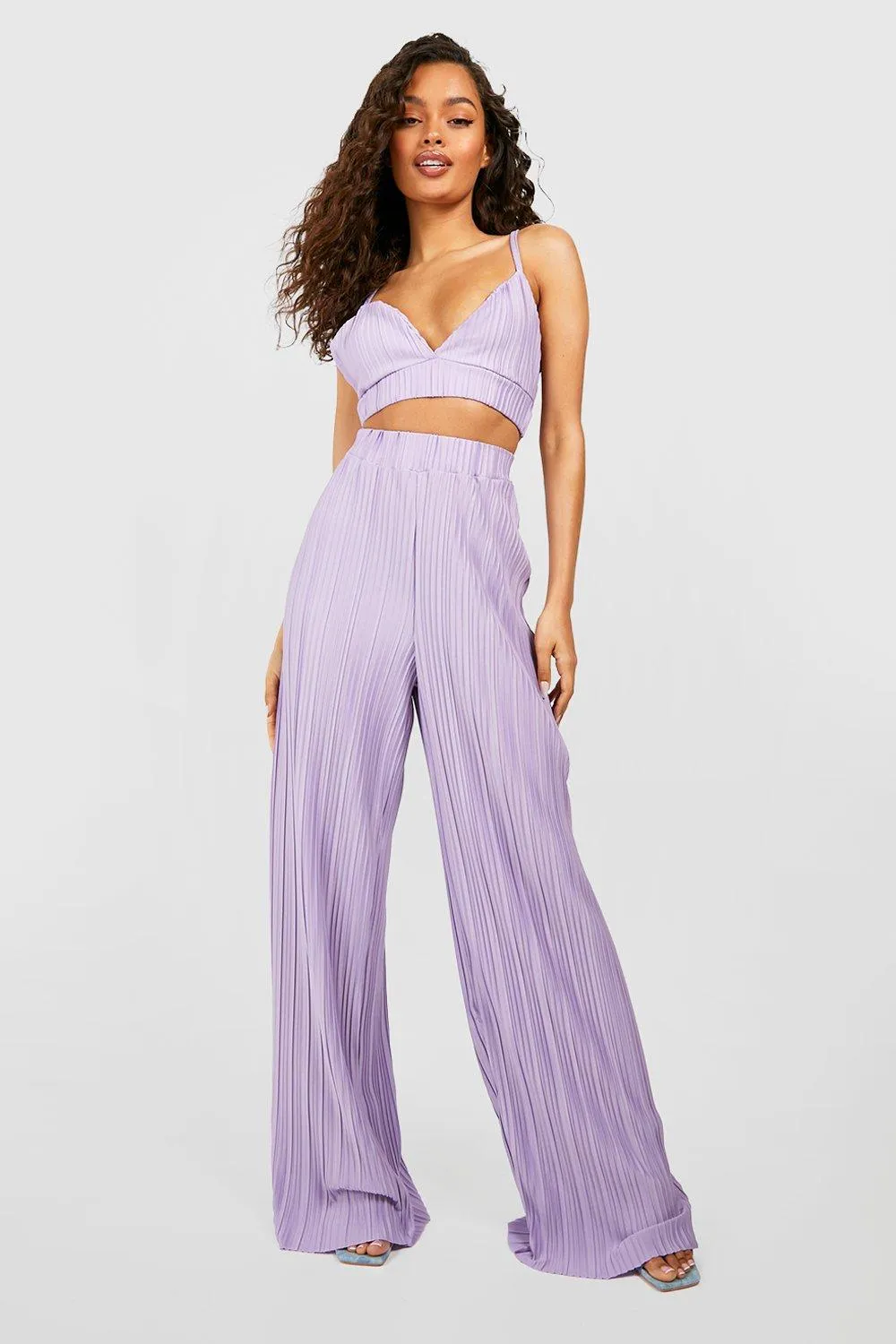 Plisse Bralette & Wide Leg Pants Set