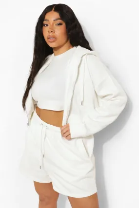 Plus Cropped Zip Hoodie And Short Set