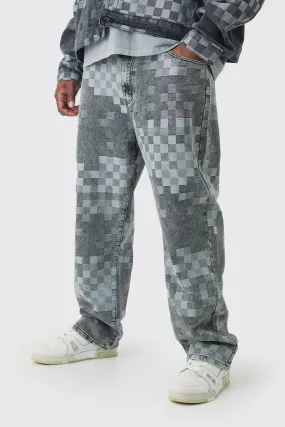 Plus Jacquard Check Relaxed Fit Jeans