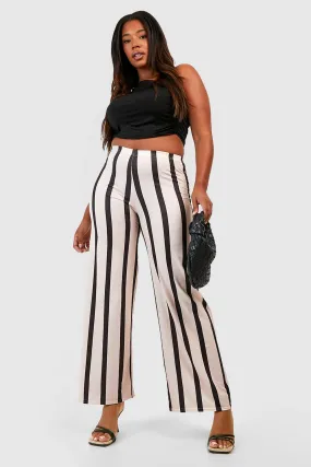 Plus Jersey Knit Printed Stripe Wide Leg Pants