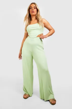 Plus Knit Corset Crop Top And Wide Leg Pants