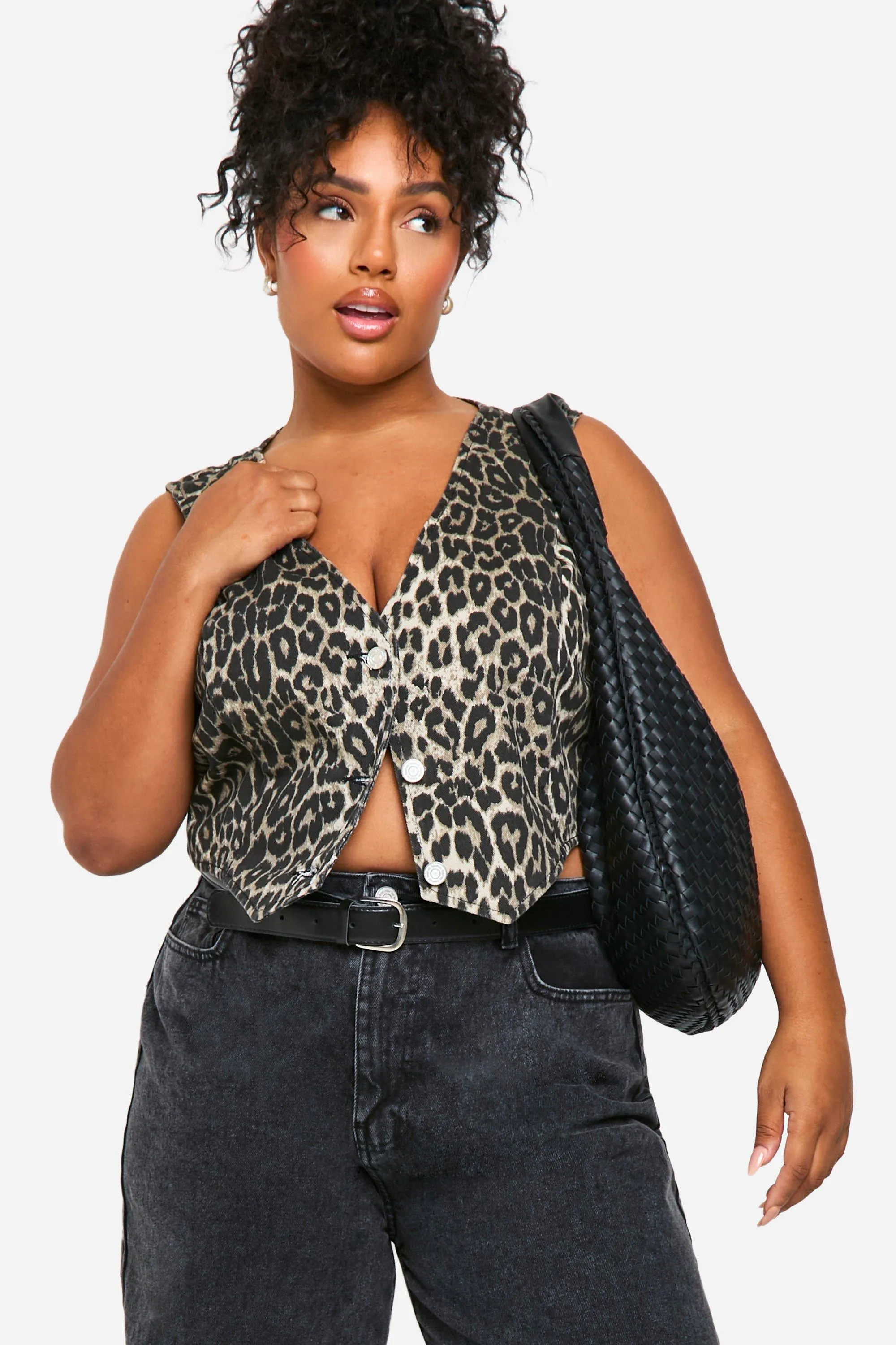 Plus Leopard Denim Vest