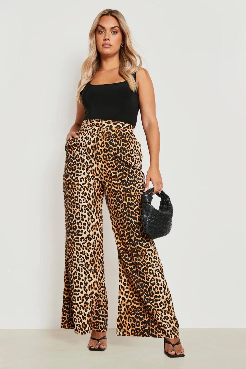 Plus Leopard Print Woven Wide Leg Pants