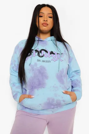 Plus Tie Dye Snake Slogan Oversized Hoodie