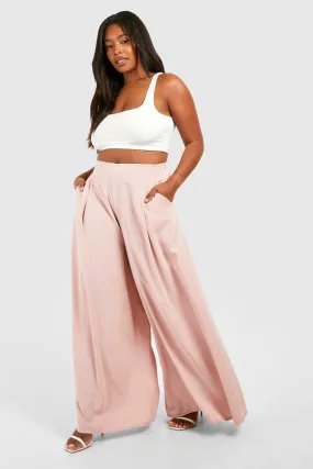 Plus Woven Pleat Wide Leg Pants