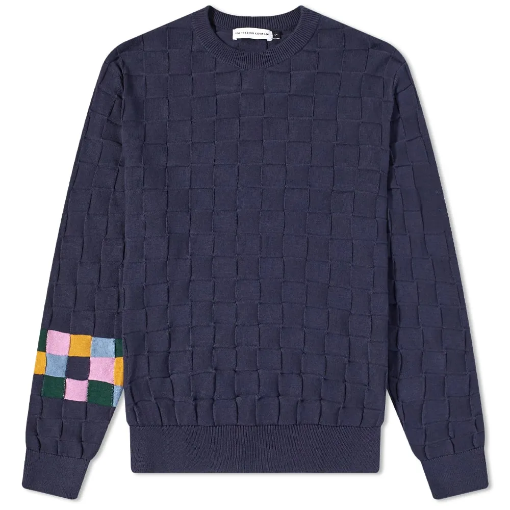 Pop Trading Company Checked Panel Crew SweatNavy