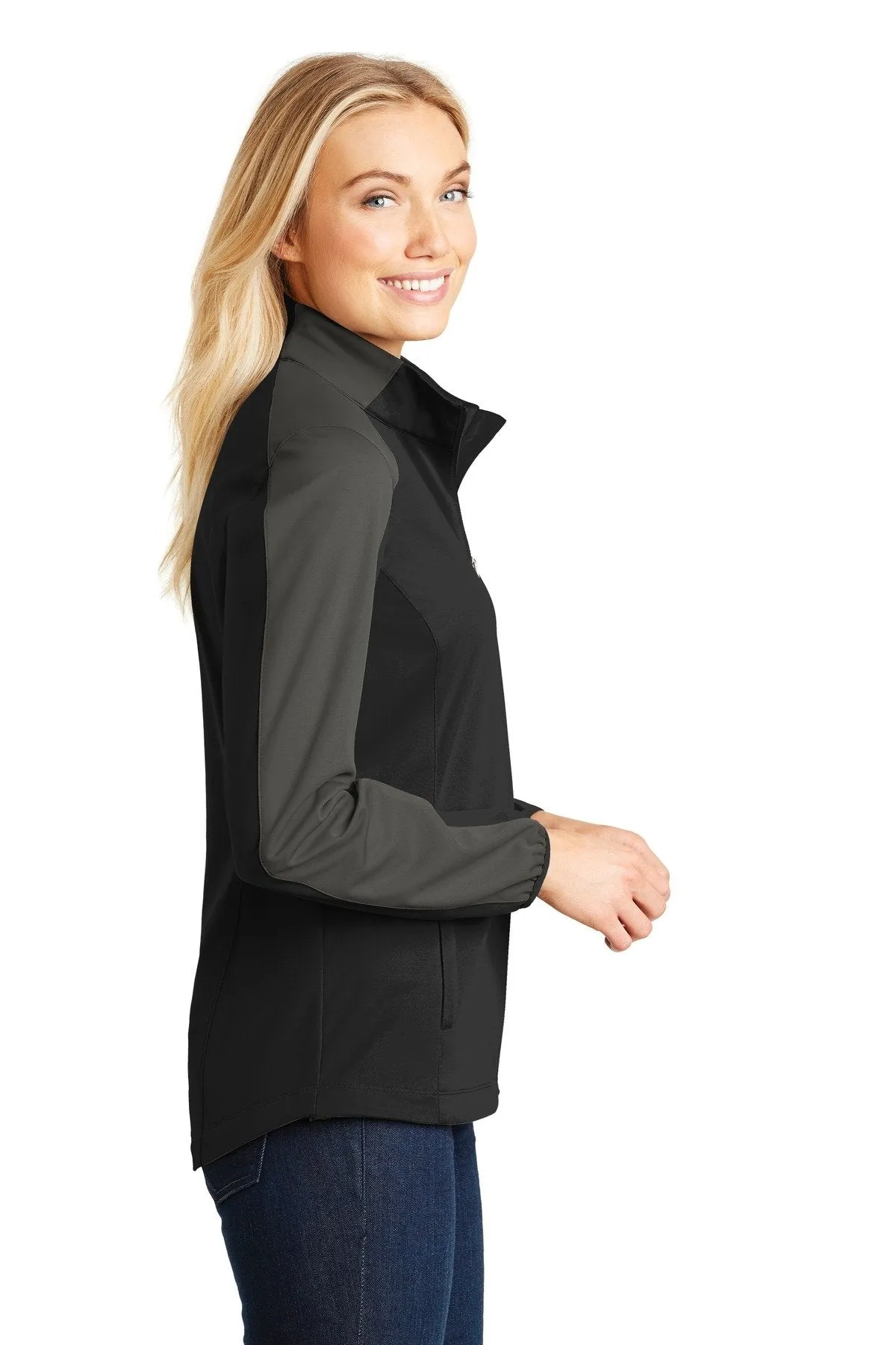 Port Authority Ladies Active Colorblock Soft Shell Jacket L718 Deep Black/ Grey Steel