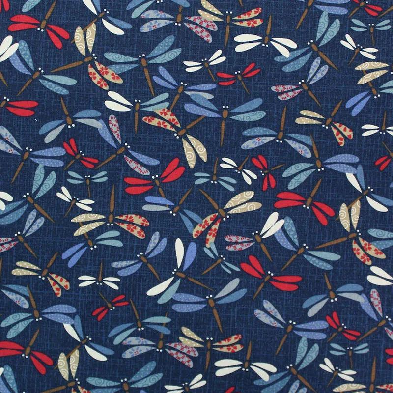 Printed Animal Cotton - Japanese Indigo Blue Dragonflies