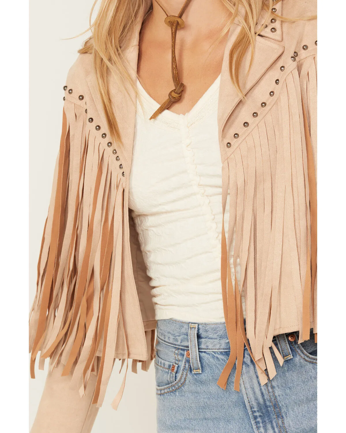 Product Name:  Blue B Women's Studded Faux Suede Fringe Jacket