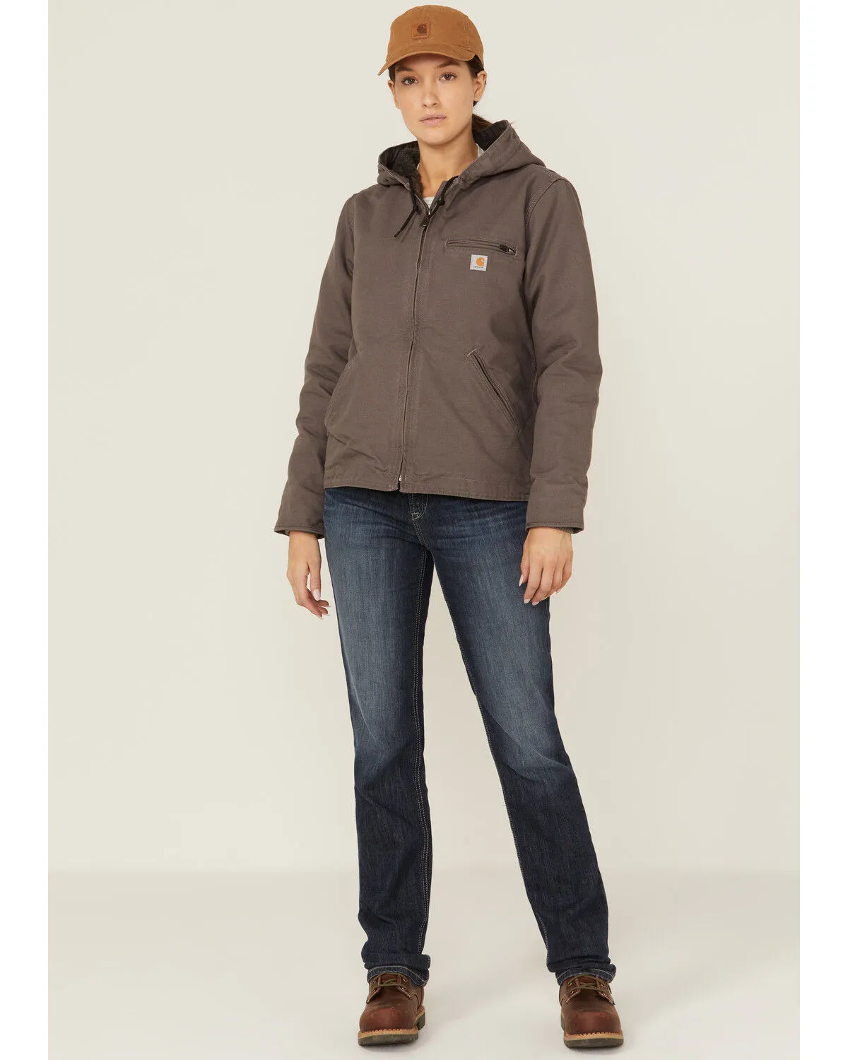 Product Name:  Carhartt Women's Taupe Washed Duck Sherpa-Lined Jacket