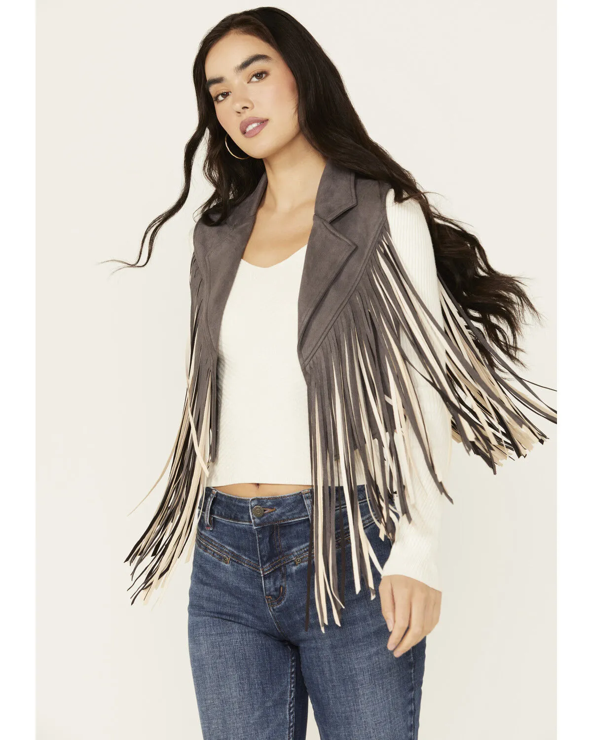 Product Name:  Saints & Hearts Women's Contrast Fringe Faux Suede Vest