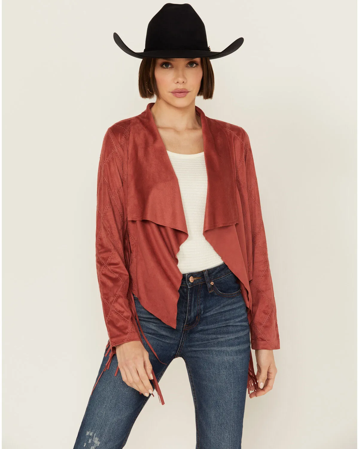 Product Name:  Shyanne Women's Open Front Faux Suede Fringe Jacket