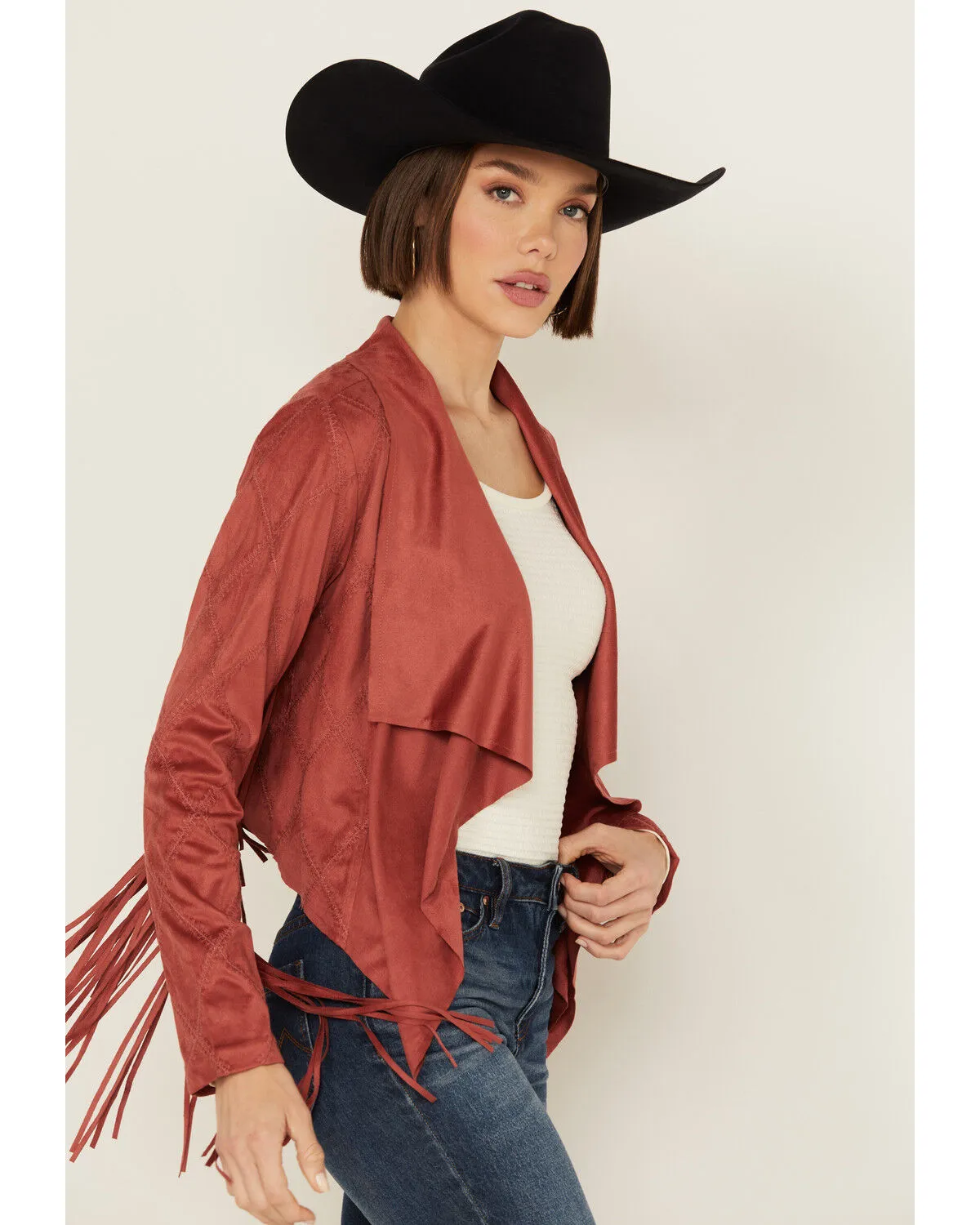 Product Name:  Shyanne Women's Open Front Faux Suede Fringe Jacket