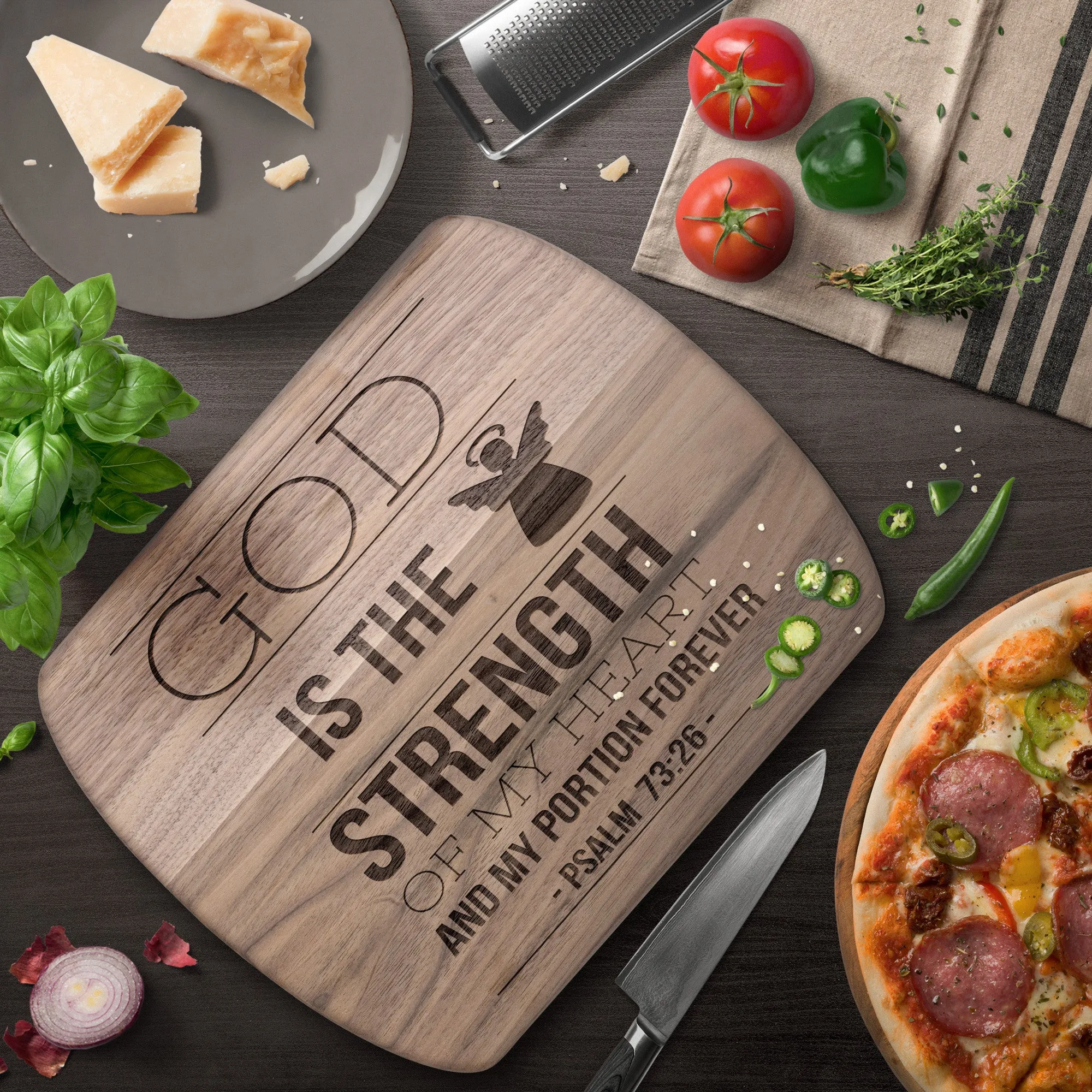 Products Bible Verse Hardwood Oval Cutting Board - God Is The Strength Of My Heart ~Psalm 73:26~ Design 15