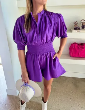 Purple Solid Poplin Cynthia Romper