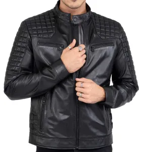 Real Lamb Leather Motorcycle Black Tailored Fit Jacket for Men Beckham - B205