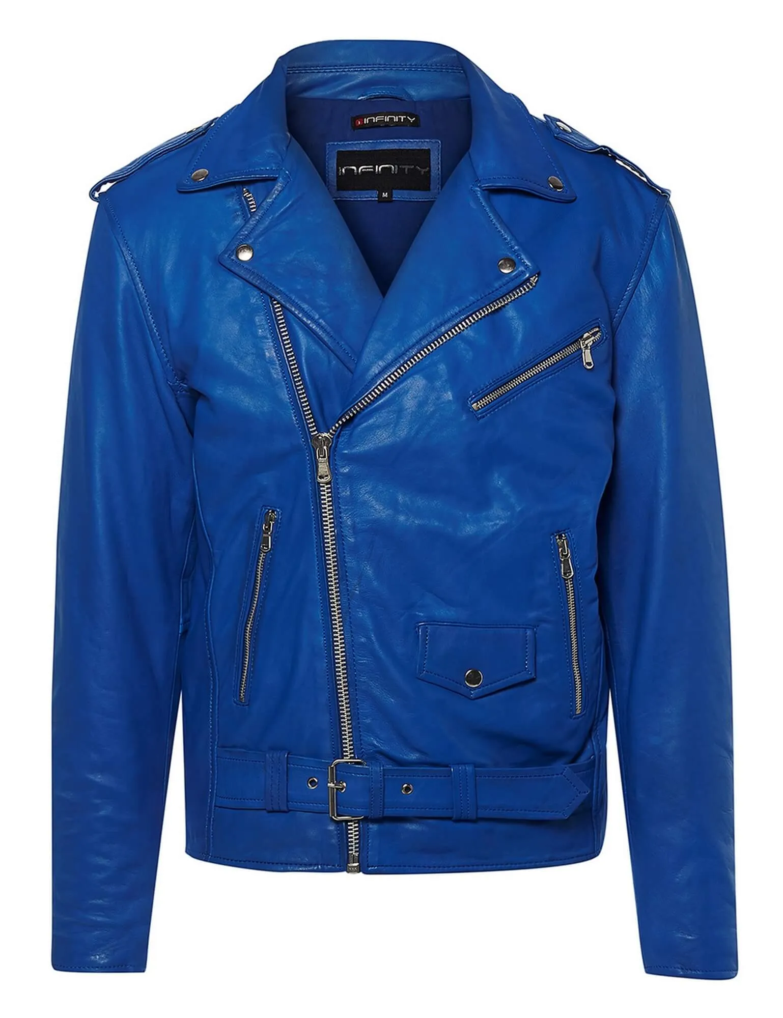 Real Leather Brando - Mens Cross-Zip Brando Jacket-Blue