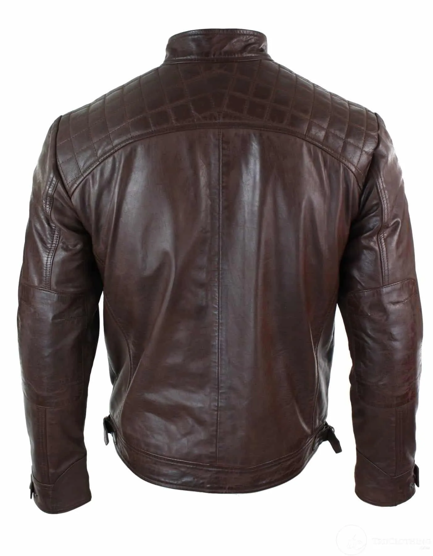 Real Leather Retro Style Zipped Mens Biker Jacket Soft Black Casual-Brown