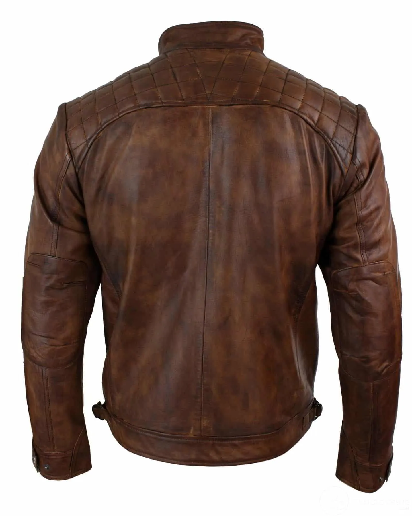 Real Leather Retro Style Zipped Mens Biker Jacket Soft Timber Vintage Look