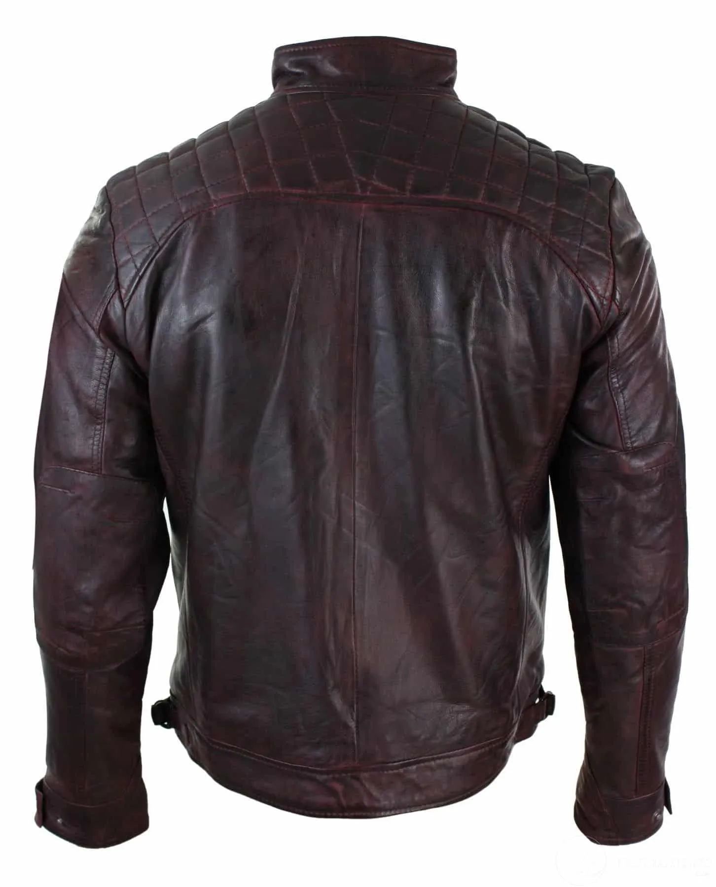 Real Leather Retro Style Zipped Mens Biker Jacket Soft Wine Vintage Look