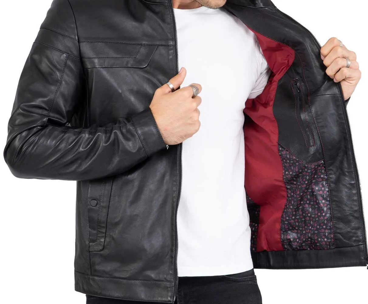 Real Leather Tailored Fit Mens Black Biker Jacket - B202