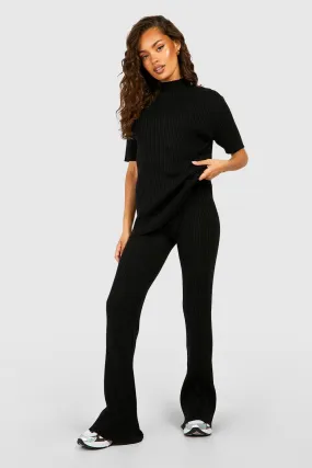 Rib Knitted Tunic And Wide Leg Pants Set