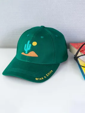 Rise N Shine Cactus Embroidered Green Free Size Unisex Baseball Caps