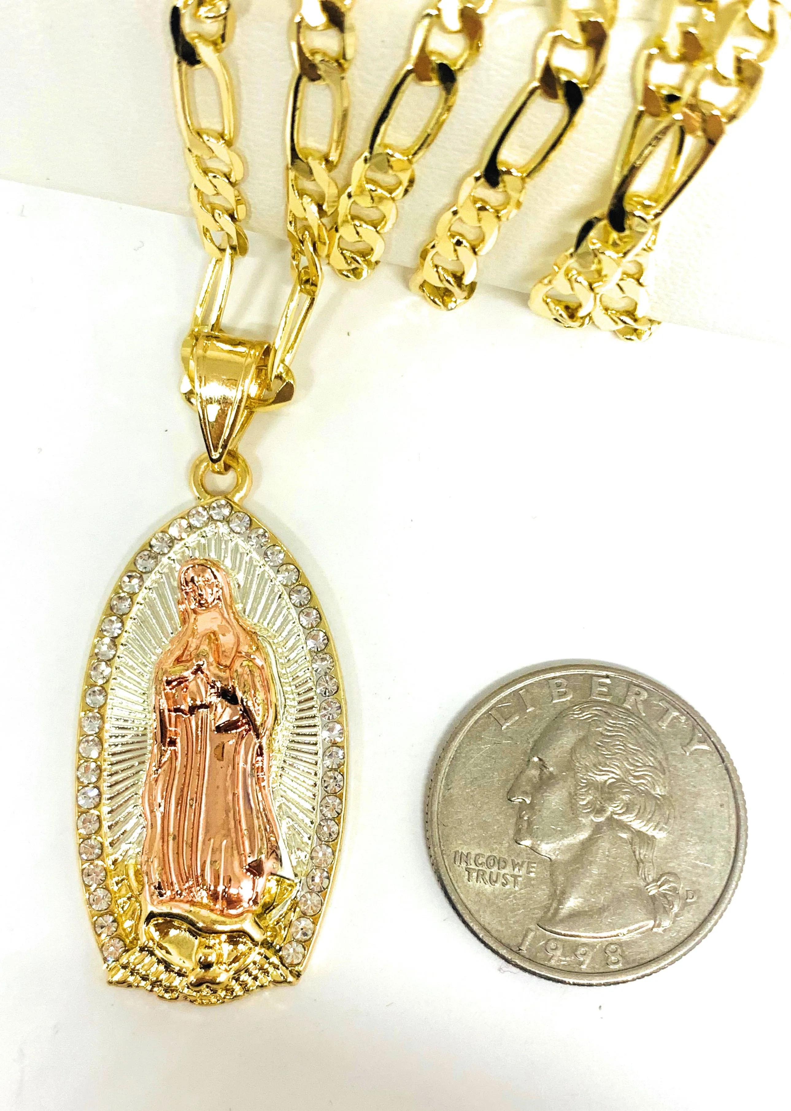 Rose Gold Plated Virgin Mary Pendant Necklace Figaro 24 Virgen de Guadalupe