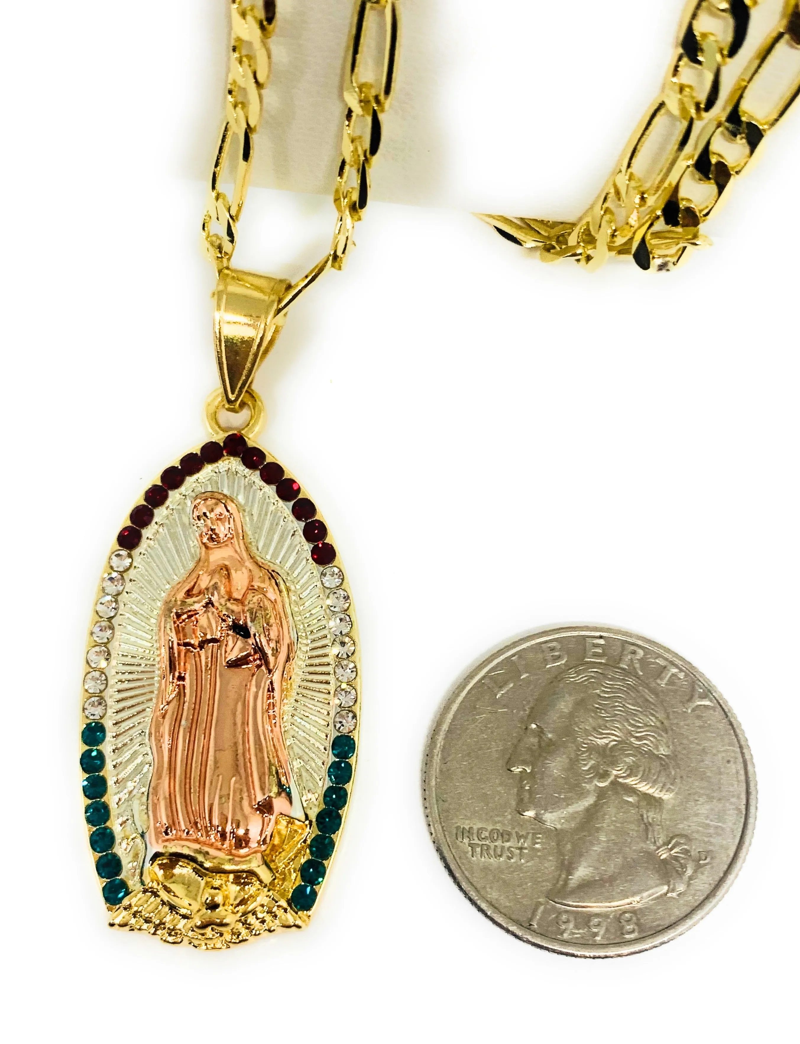 Rose Gold Plated Virgin Mary Pendant Necklace Figaro 24 Virgen de Guadalupe