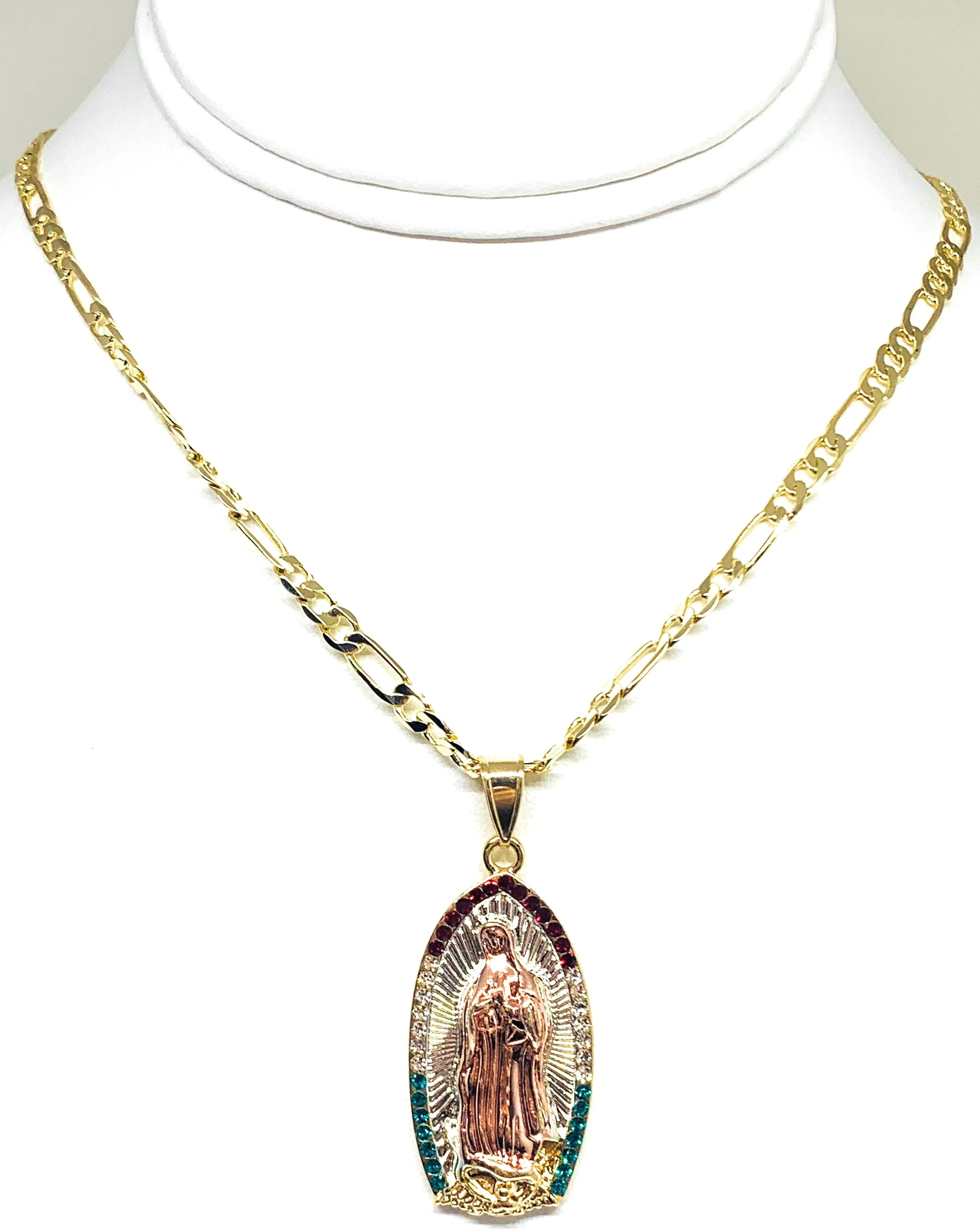 Rose Gold Plated Virgin Mary Pendant Necklace Figaro 24 Virgen de Guadalupe