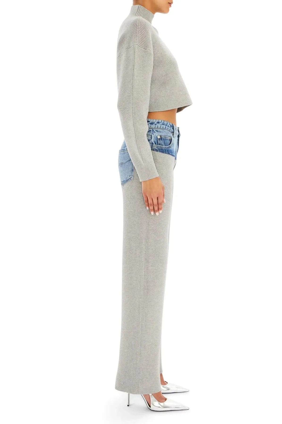 SEROYA CARMEN MID CROPPED SWEATER IN GREY/DENIM