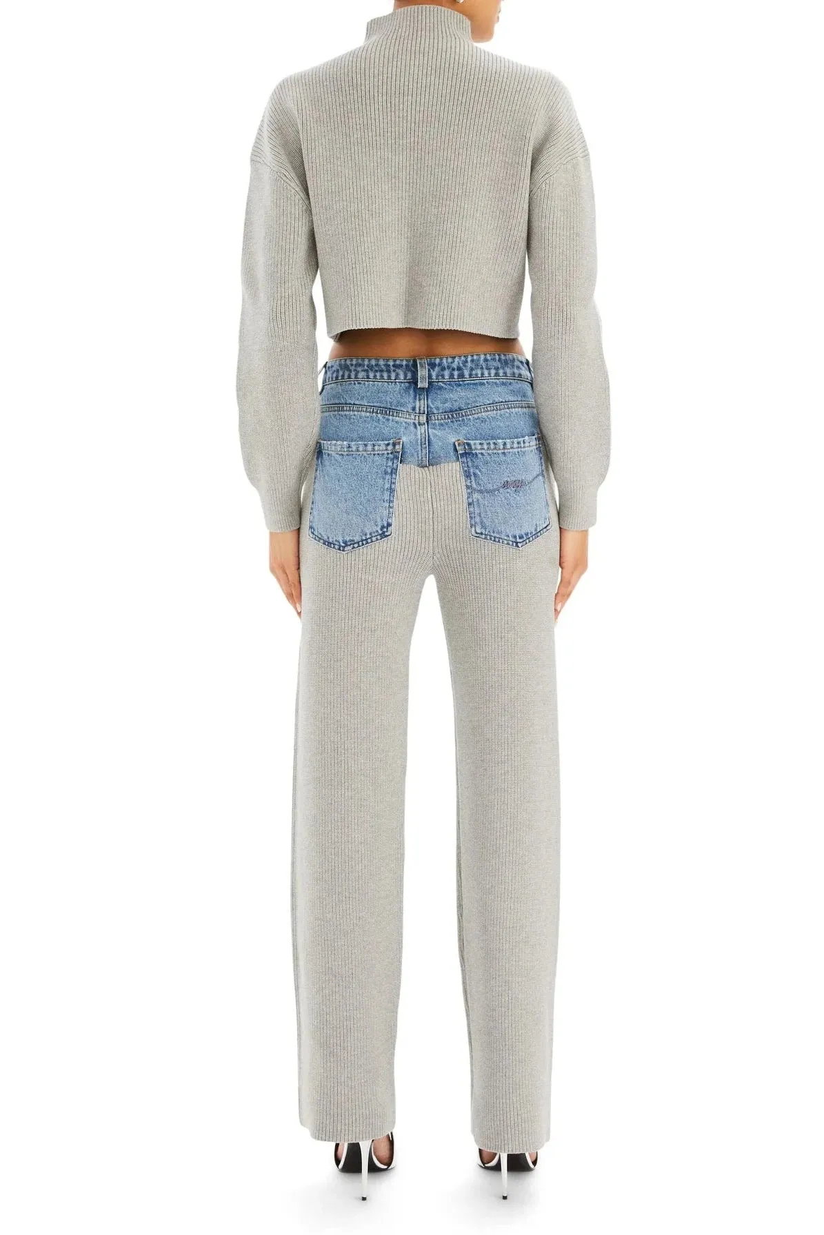 SEROYA CARMEN MID CROPPED SWEATER IN GREY/DENIM