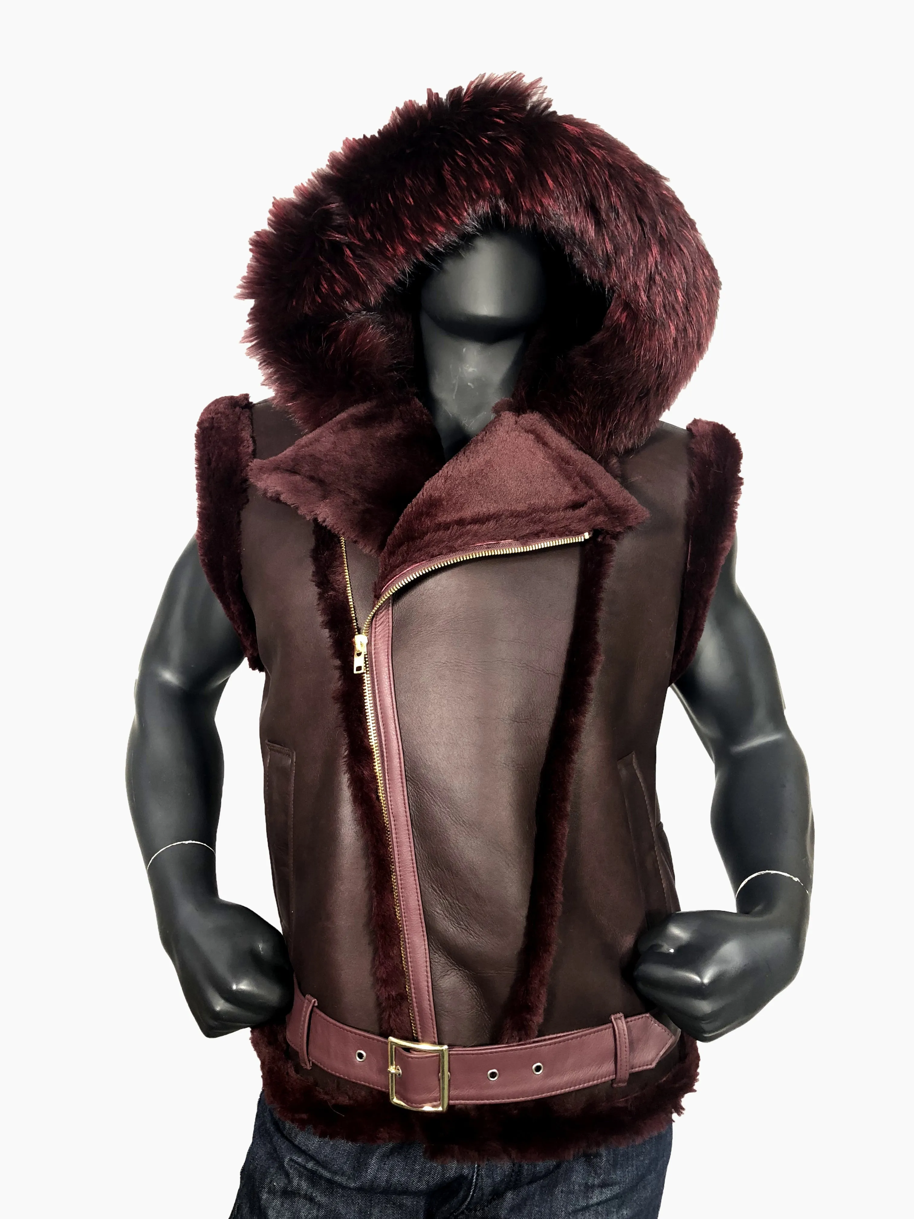 Sheepskin Leather Vest Fox Fur Style #3930