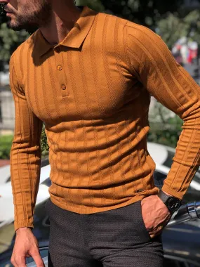 Slim-Fit Polo Sweater Camel