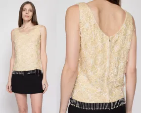 Small 1950s Beaded Fringe Sleeveless Knit Top