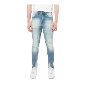 Smoke Rise Mens Distressed Rip & Repair Skinny Fit Jeans JP23103-V10 Lowell Blue