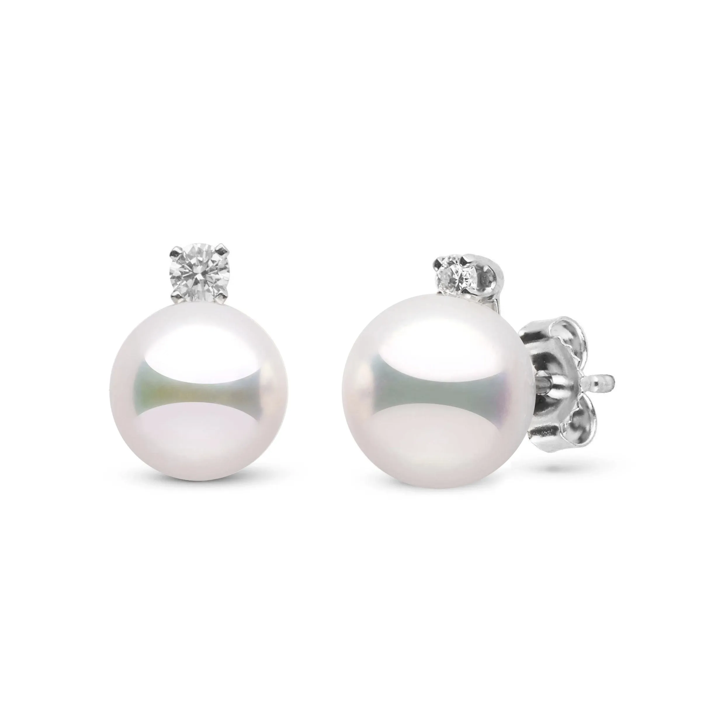 Starlight Collection 8.5-9.0 mm White Hanadama Pearl and Diamond Stud Earrings