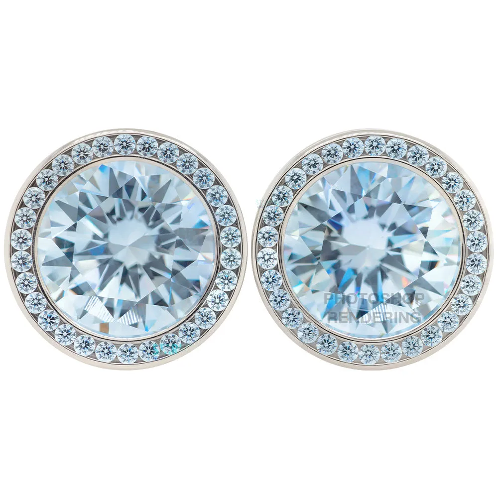 Super Gemmed BIG BLING Plugs ( Eyelets ) with Brilliant-Cut Gems - Aquamarine