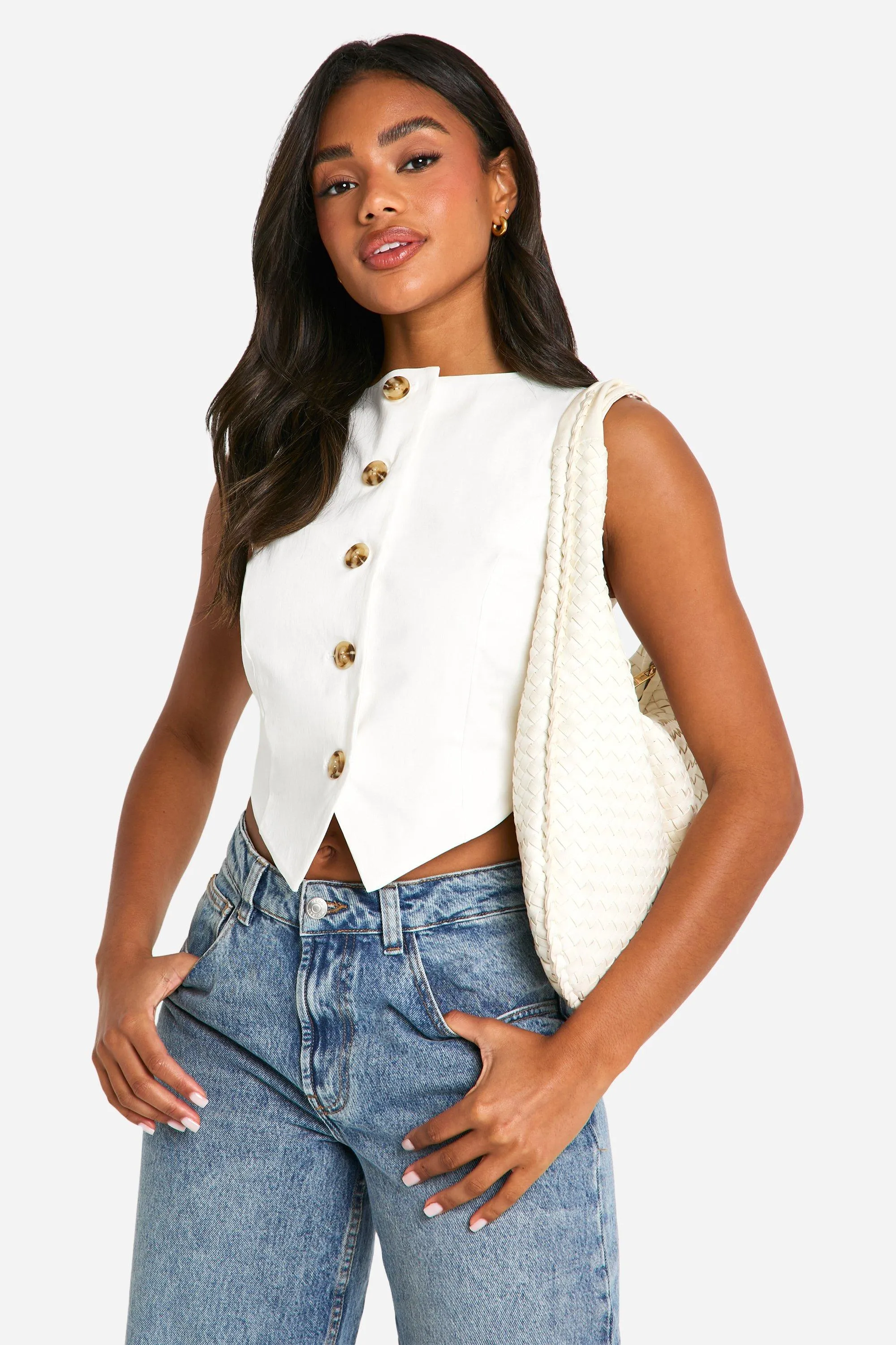 Super Stretch Boat Neck Cropped Vest