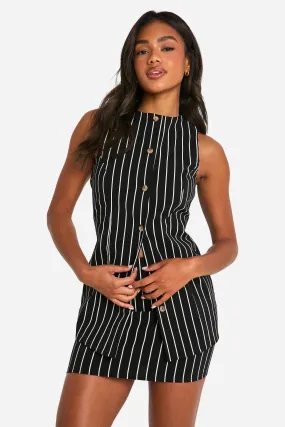 Super Stretch Pinstripe Longerline Vest & Micro Mini Skirt