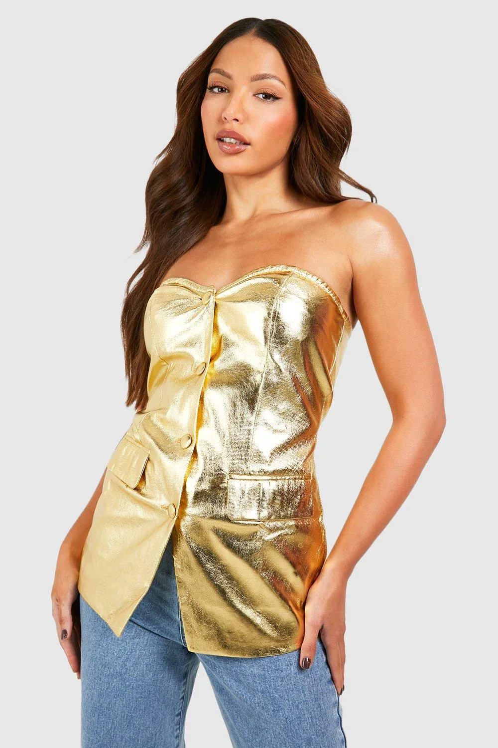 Tall Metallic Bandeau Corset Vest Top