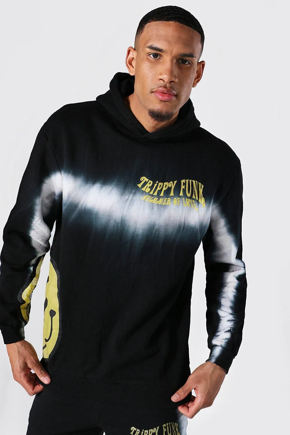 Tall Oversized Drip Face Tie Dye Hoodie | boohooMAN UK