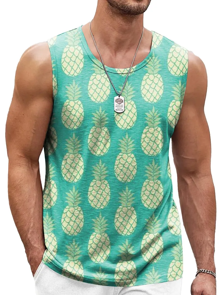 Tropical Pineapple Print Casual Sleeveless Tank Top