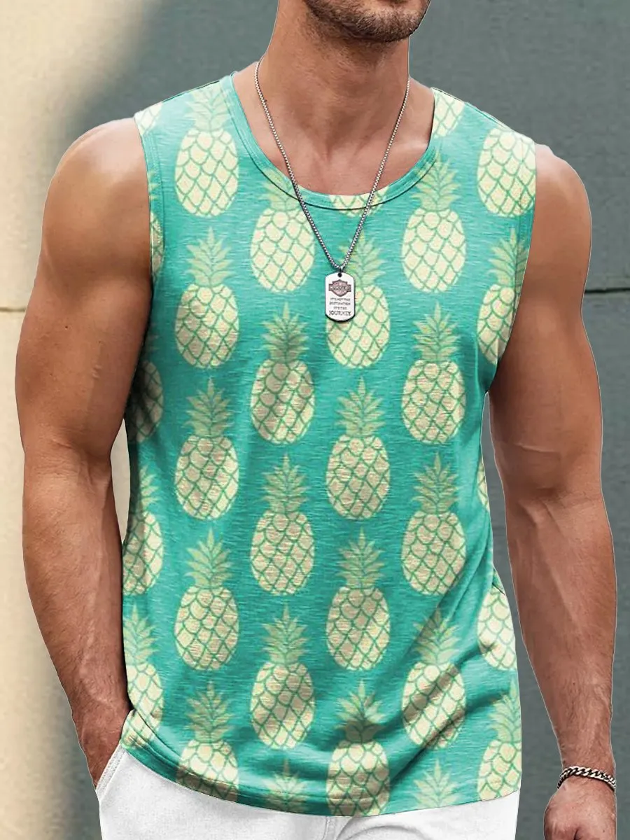 Tropical Pineapple Print Casual Sleeveless Tank Top