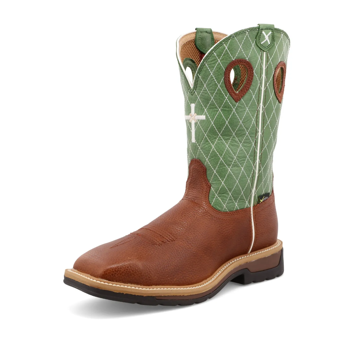 Twisted X Men's 12 Western Work Boot in Cognac Glazed Pebble and Lime