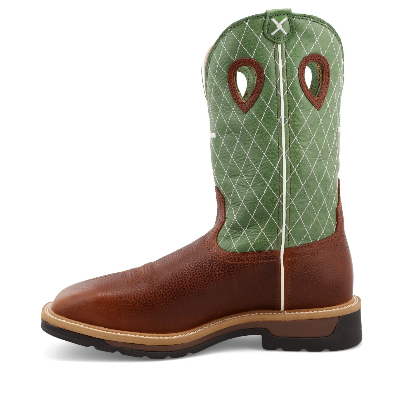 Twisted X Men's 12 Western Work Boot in Cognac Glazed Pebble and Lime