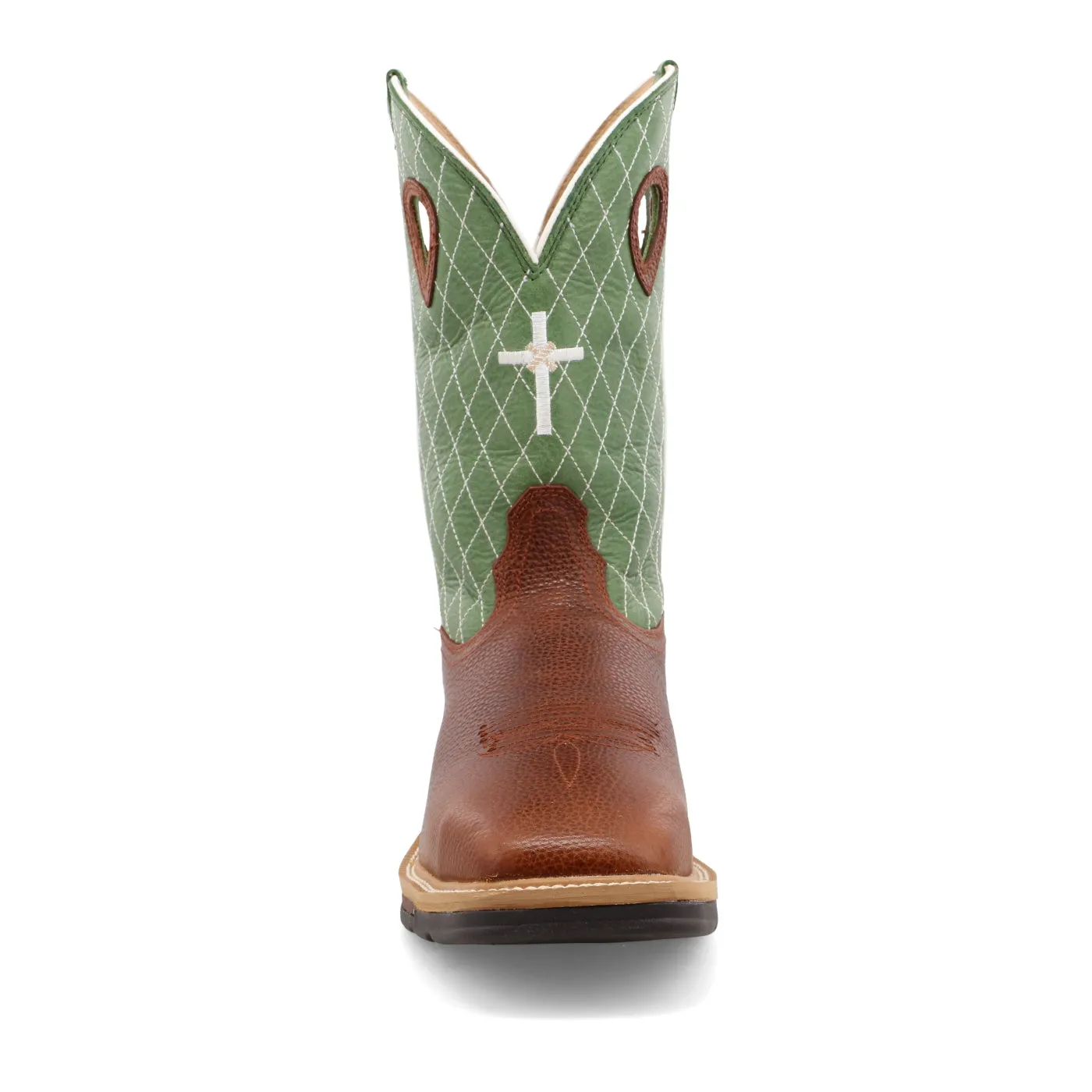 Twisted X Men's 12 Western Work Boot in Cognac Glazed Pebble and Lime