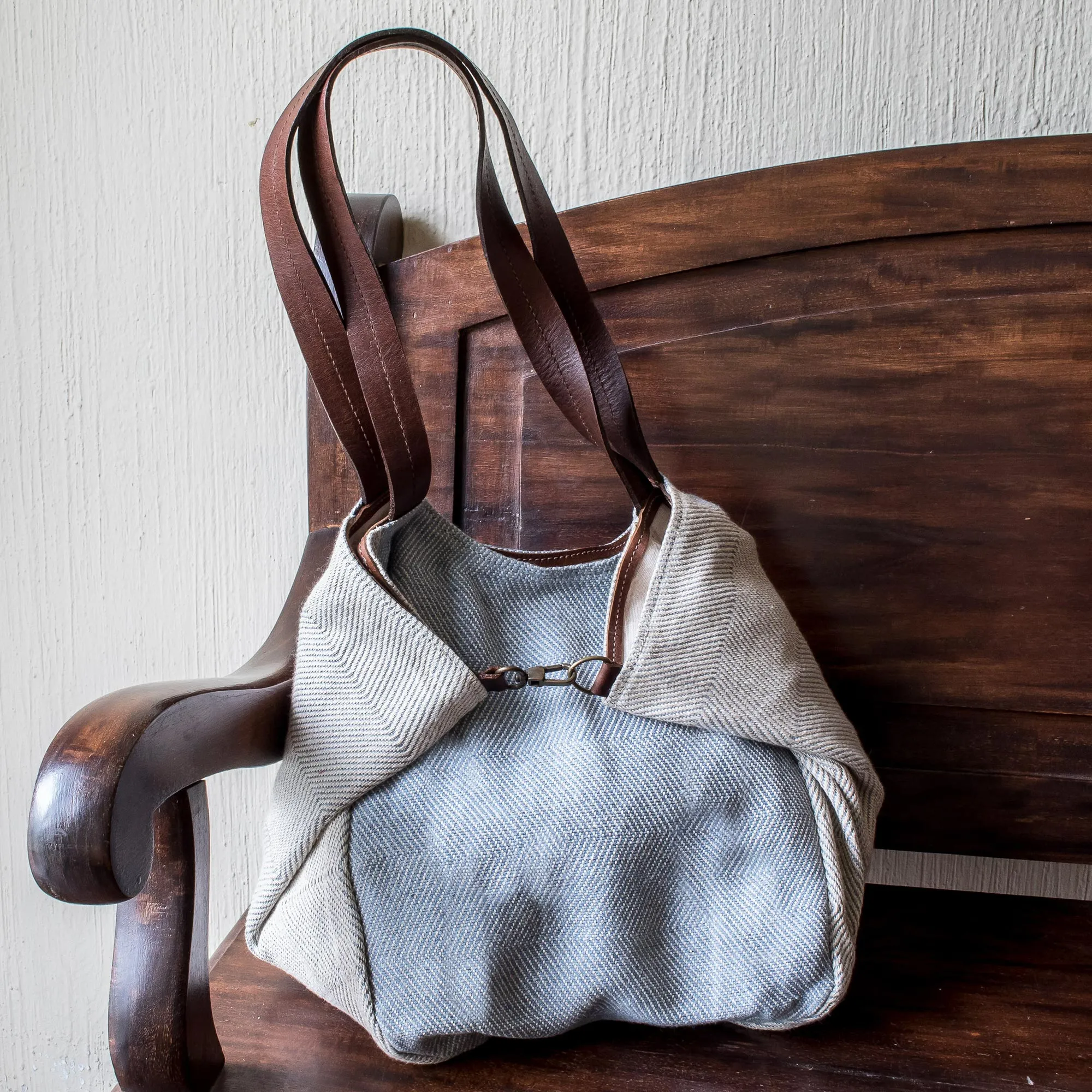 Undyed Recycled Denim and Cotton Shoulder Bag from Guatemala, 