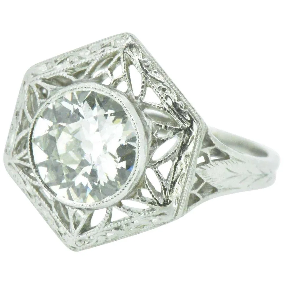 Unique Art Deco 1.19 Carats Old European Diamond Platinum Alternative Ring GIA